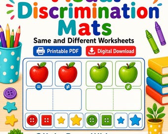 Visual Discrimination Mats | Same and Different Worksheets | Printable PDF | Digital Download