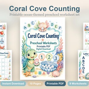 Coral Cove Counting | Preschool Worksheets | Printable PDF | Digital Download image 2