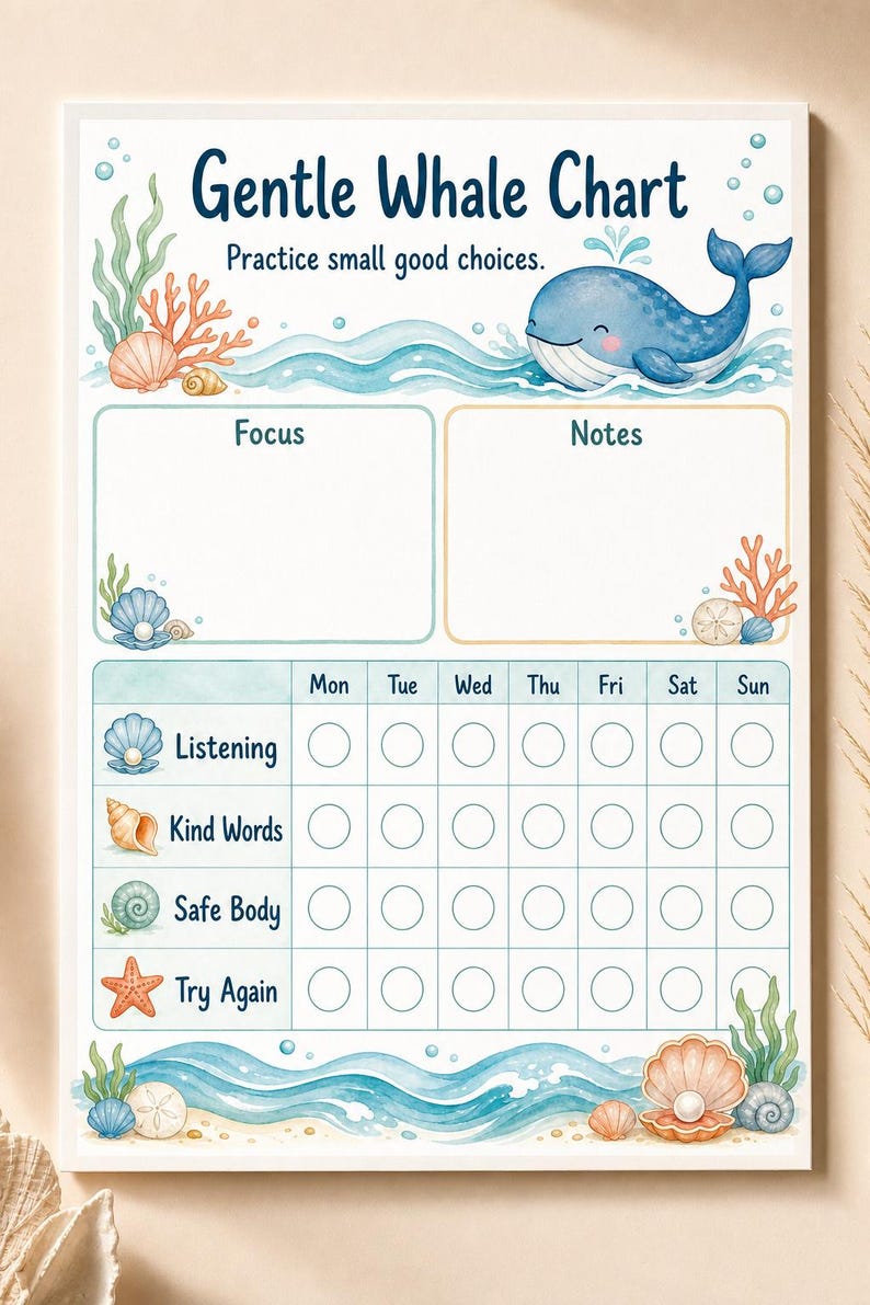 The Gentle Whale Choice | Behavior Chart for Kids | Printable PDF | Digital Download image 5