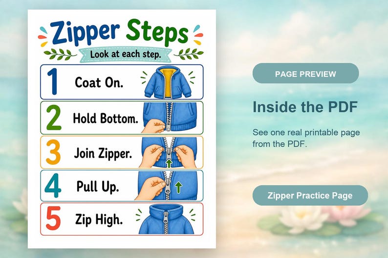 Zip Up Jacket | Zipper Practice | Printable PDF | Digital Download image 10