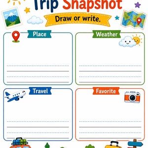 Postcard Memory Pages | Travel Journal for Kids | Printable PDF | Digital Download image 3