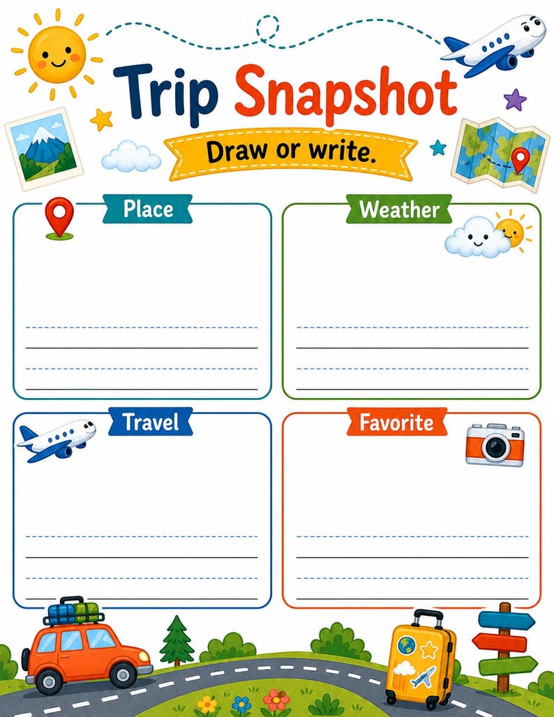 Postcard Memory Pages | Travel Journal for Kids | Printable PDF | Digital Download image 3