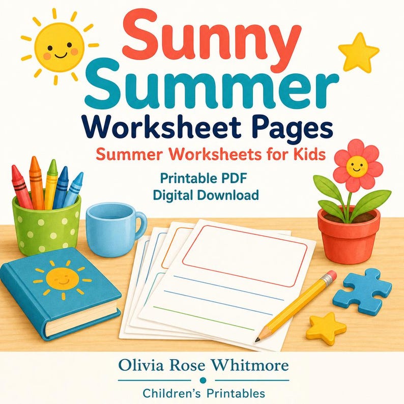 Sunny Summer Worksheet Pages | Summer Worksheets for Kids | Printable PDF | Digital Download image 1