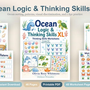 海洋ロジック＆思考スキルXL｜思考スキルワークシート｜印刷可能なPDF｜デジタルダウンロード 画像 2
