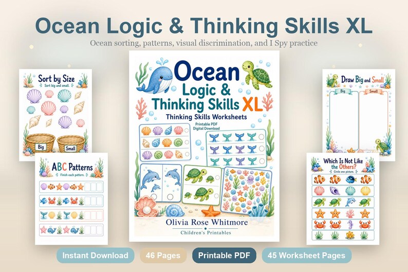 海洋ロジック＆思考スキルXL｜思考スキルワークシート｜印刷可能なPDF｜デジタルダウンロード 画像 2
