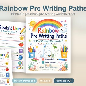 Rainbow Pre Writing Paths | Pre Writing Worksheets | Printable PDF | Digital Download image 2