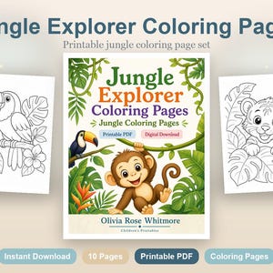 Desenhos para colorir de explorador da selva | Desenhos para colorir da selva | PDF para imprimir | Download digital imagem 2