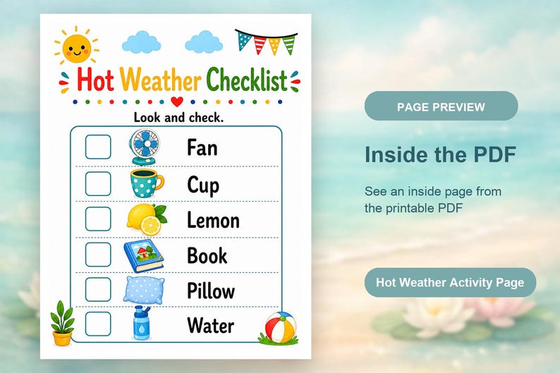 Hot Weather Home Pages | Hot Weather Activities for Kids | Printable PDF | Digital Download image 10
