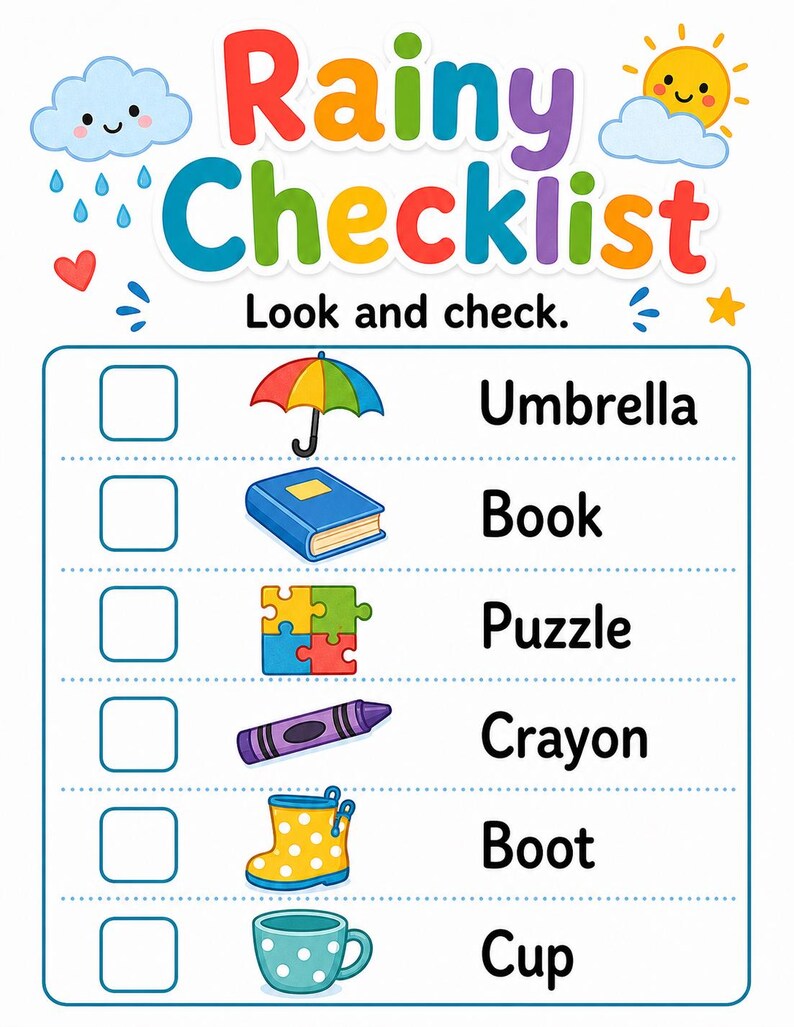 Regenachtige dag drukke pagina's | Regenachtige dagactiviteiten voor kinderen | Afdrukbare pdf | Digitale download afbeelding 4