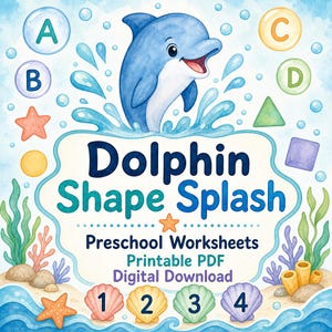 Dolphin Shape Splash | Preschool Worksheets | Printable PDF | Digital Download image 1