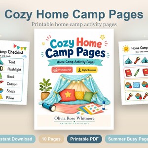 Páginas para atividades aconchegantes em casa | Páginas de atividades para acampamento em casa | PDF para imprimir | Download digital imagem 2