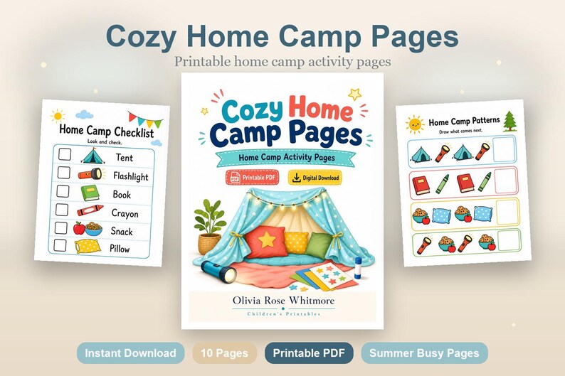 Páginas para atividades aconchegantes em casa | Páginas de atividades para acampamento em casa | PDF para imprimir | Download digital imagem 2