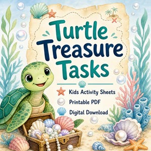 Turtle Treasure Tasks | Kids Activity Sheets | Printable PDF | Digital Download image 1