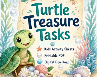 Turtle Treasure Tasks | Kids Activity Sheets | Printable PDF | Digital Download