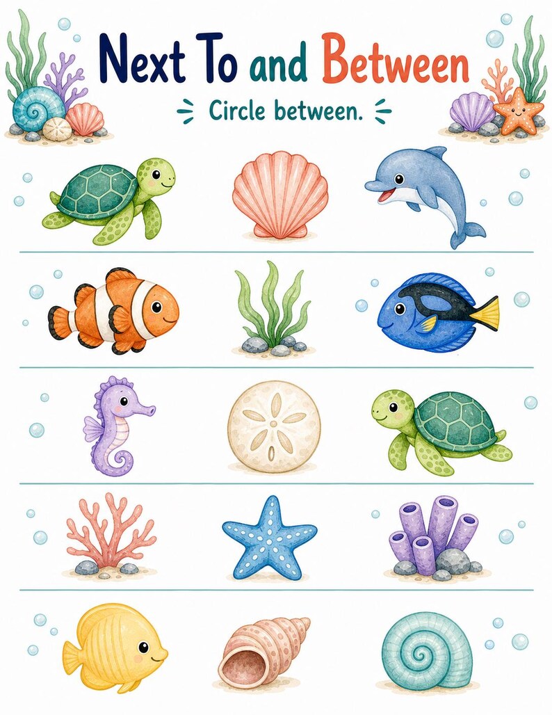 Seahorse Position Words | Position Worksheets | Printable PDF | Digital Download image 6