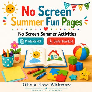 No Screen Summer Fun Pages | No Screen Summer Activities | Printable PDF | Digital Download image 1