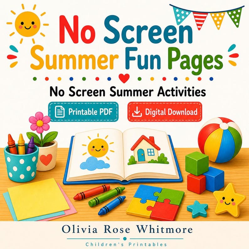 No Screen Summer Fun Pages | No Screen Summer Activities | Printable PDF | Digital Download image 1