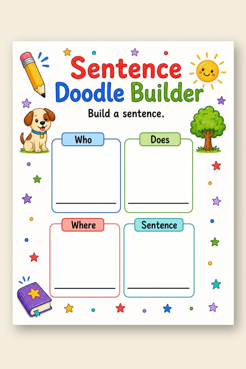 Sentence Builder Doodles | Sentence Writing Worksheets | Printable PDF | Digital Download image 9