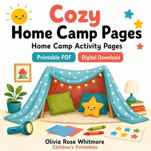 Páginas para atividades aconchegantes em casa | Páginas de atividades para acampamento em casa | PDF para imprimir | Download digital imagem 1