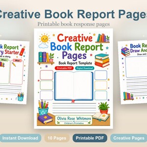 Creative Book Report Pages | Book Report Template | Printable PDF | Digital Download image 2