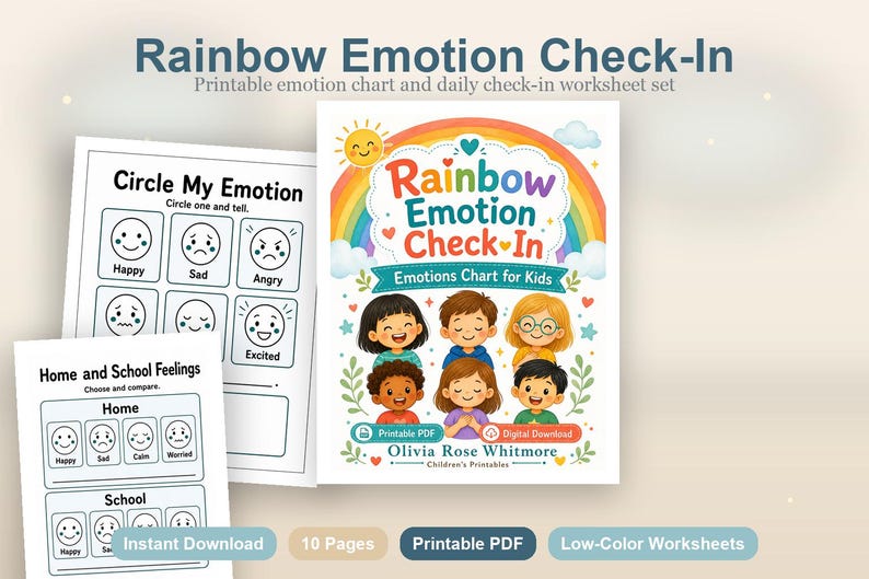 Registro de emociones arcoíris / Tabla de emociones para niños / PDF imprimible / Descarga digital imagen 2