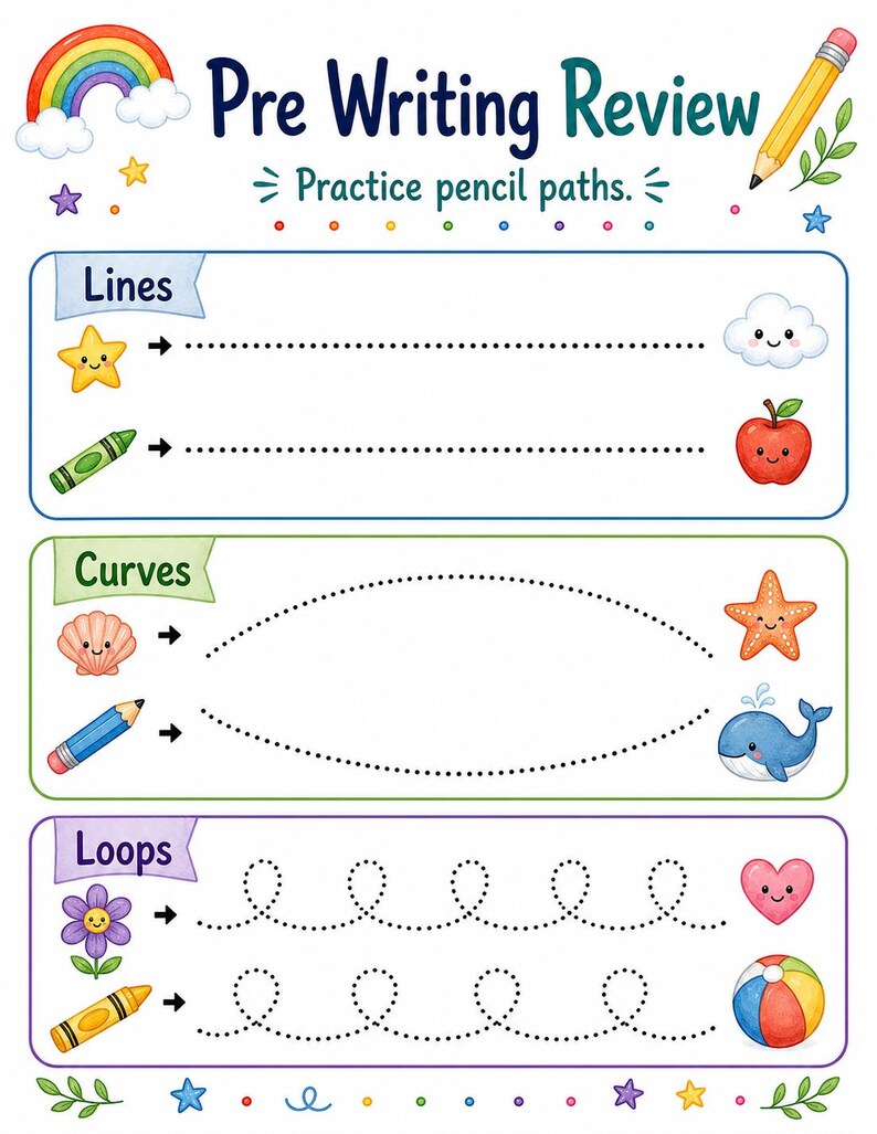 Rainbow Pre Writing Paths | Pre Writing Worksheets | Printable PDF | Digital Download image 7
