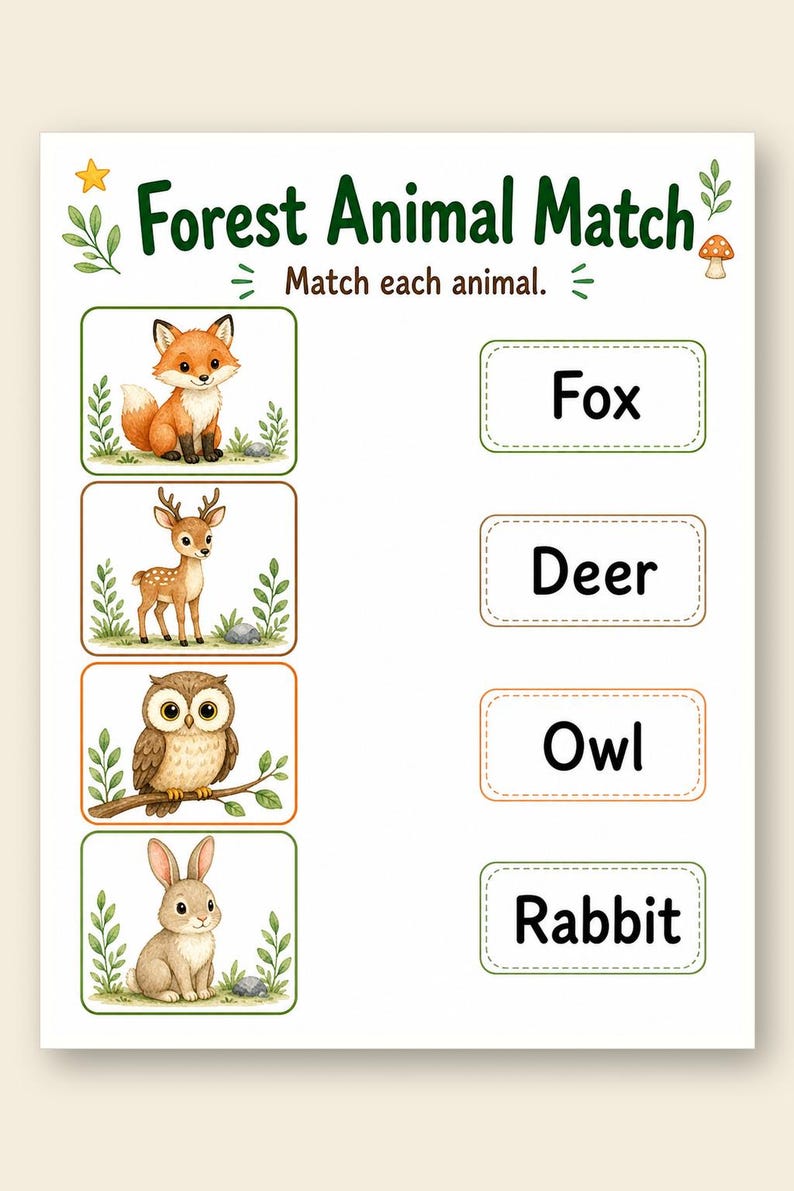Amis des animaux de la forêt | Feuilles de travail sur les animaux | PDF imprimable | Téléchargement numérique image 9