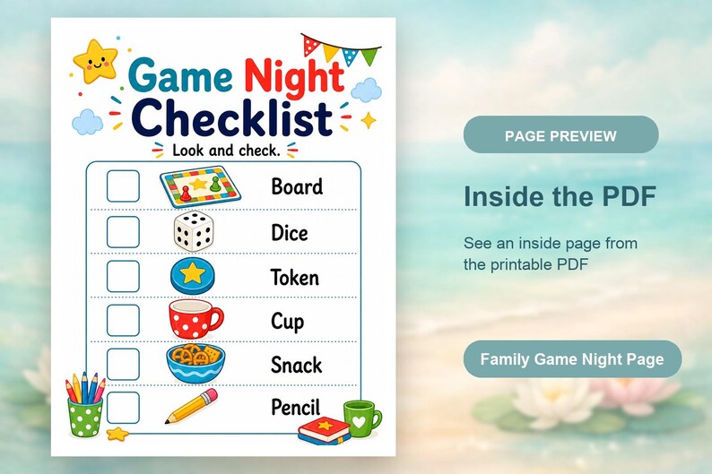 Sternenklare Familienspielnacht Seiten | Familien Spiel Nacht Seiten | Druckbare PDF | Digitaler Download Bild 10