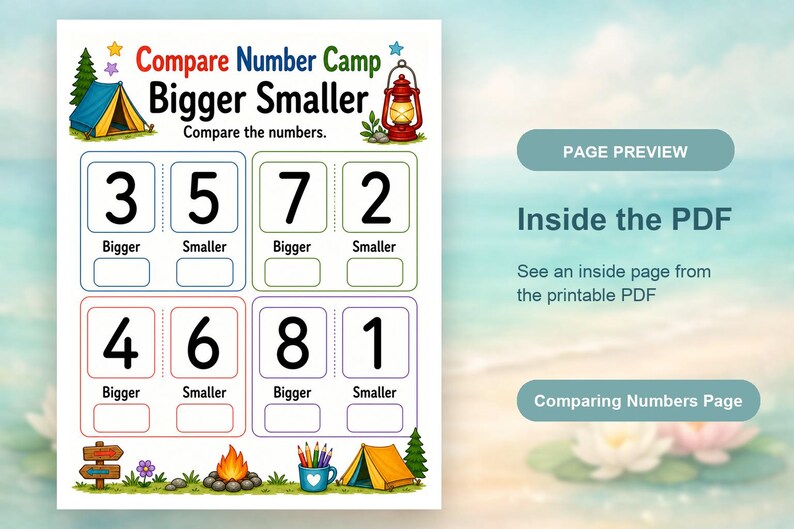 Compare Number Camp | Comparing Numbers Worksheets | Printable PDF | Digital Download image 10