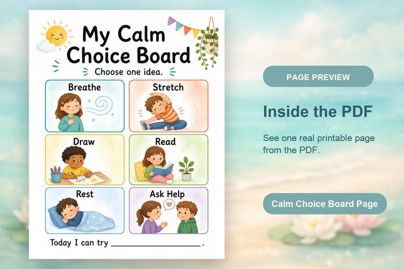 Calm Choice Board | Calm Down Choice Board | Printable PDF | Digital Download image 10