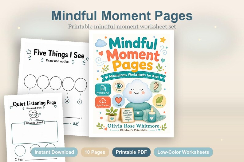 Páginas de Momentos de Atención Plena / Hojas de Trabajo de Atención Plena para Niños / PDF Imprimible / Descarga Digital imagen 2