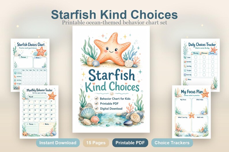 Starfish Kind Choices | Behavior Chart for Kids | Printable PDF | Digital Download image 2