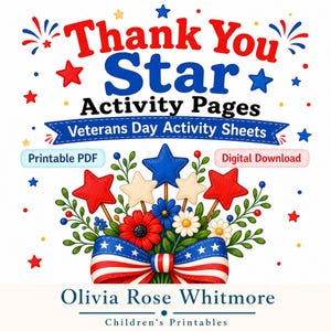 Thank You Star Activity Pages | Veterans Day Activity Sheets | Printable PDF | Digital Download image 1