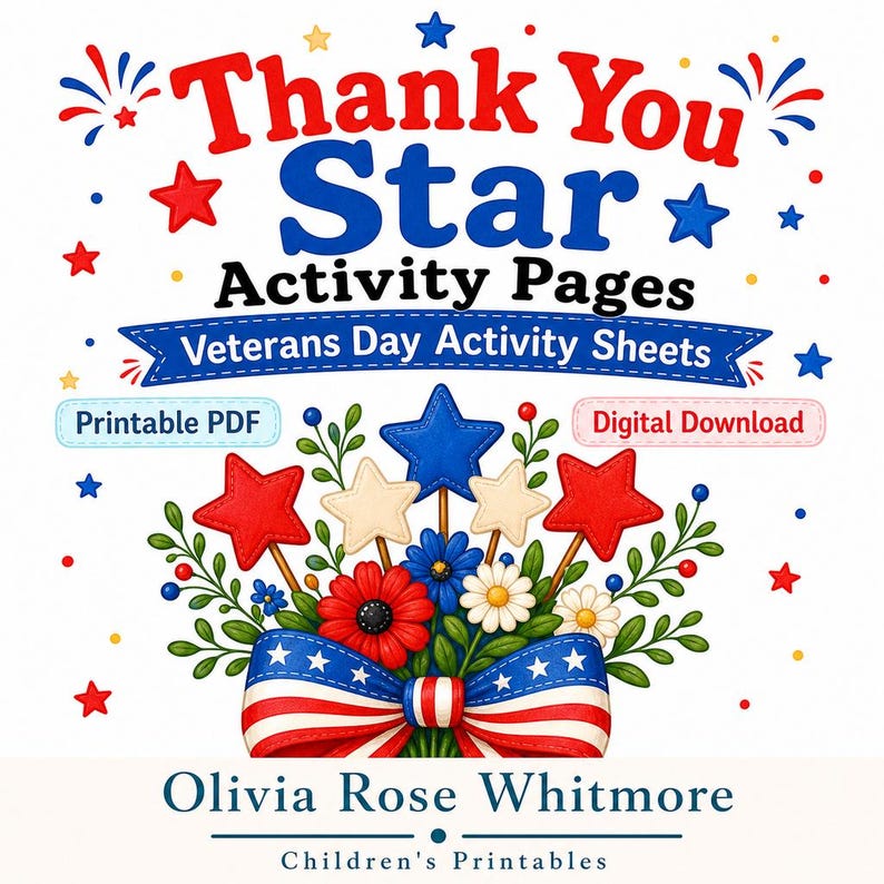 Thank You Star Activity Pages | Veterans Day Activity Sheets | Printable PDF | Digital Download image 1