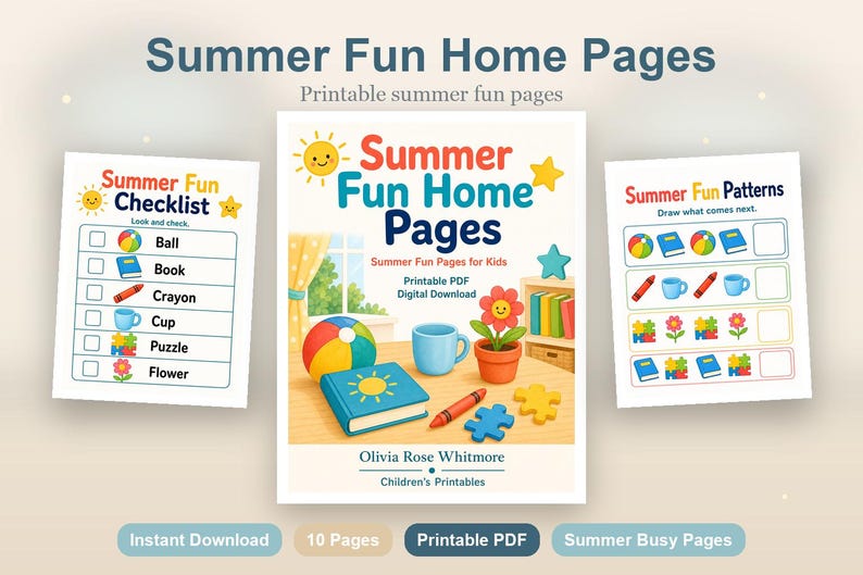 Summer Fun Homepages | Sommerspass Seiten für Kinder | Druckbare PDF | Digitaler Download Bild 2