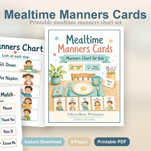 Mealtime Manners Cards | Manners Chart for Kids | Printable PDF | Digital Download image 2