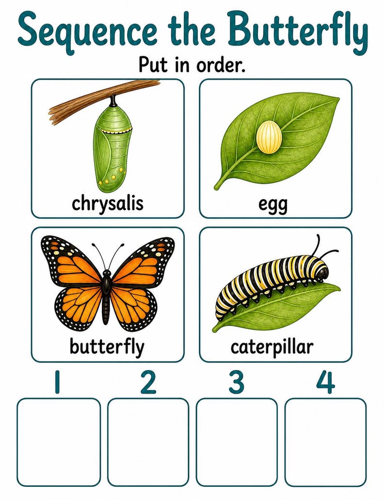 Schmetterling Gartenstufen | Schmetterling Lebenszyklus Arbeitsblatt | Druckbare PDF | Digitaler Download Bild 4
