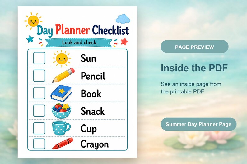 Páginas para Planejar um Dia Ensolarado | Planejador de Verão para Crianças | PDF para Imprimir | Download Digital imagem 10