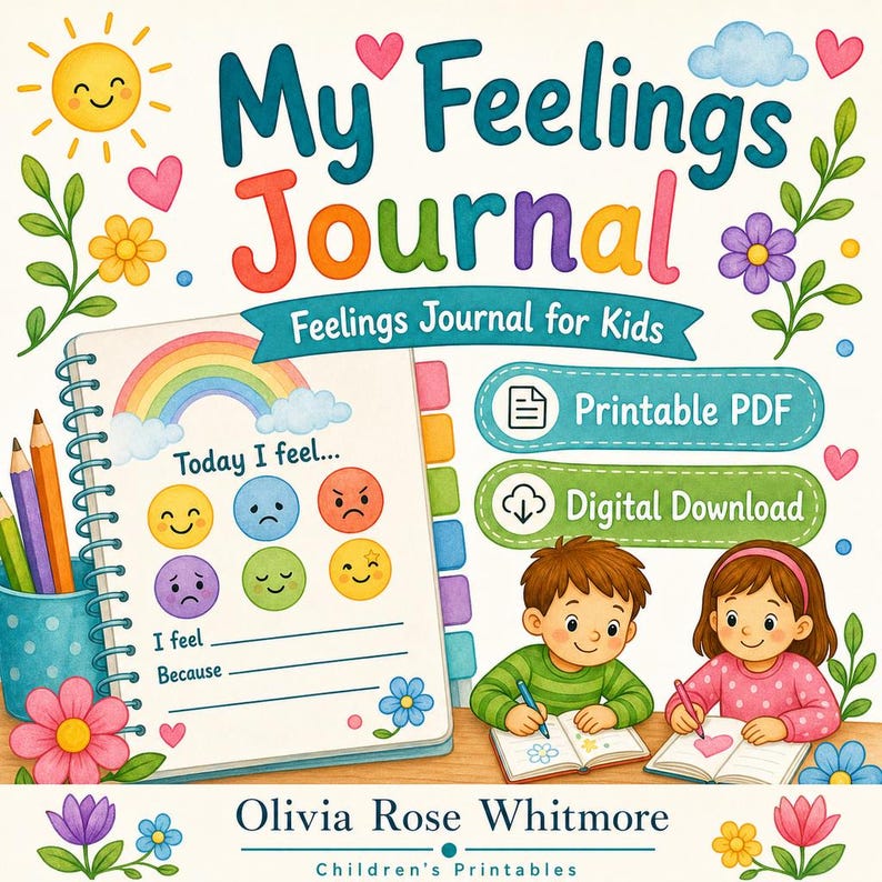 Tagebuch über Gefühle | Gefühle Journal für Kinder | Druckbare PDF | Digitaler Download Bild 1