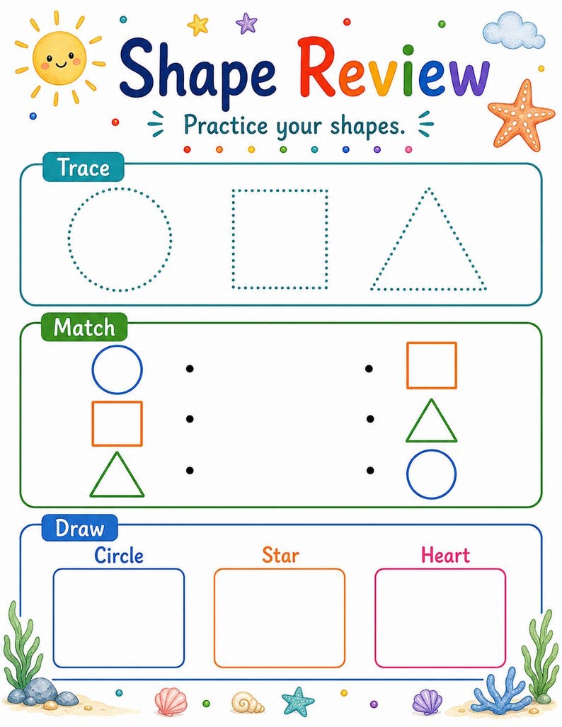Sunny Shape Builders | Vormwerkbladen | Afdrukbare pdf | Digitale download afbeelding 7