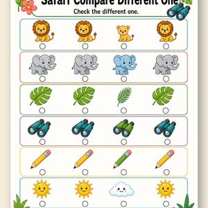 Same And Different Safari | Same and Different Worksheets | Printable PDF | Digital Download image 9