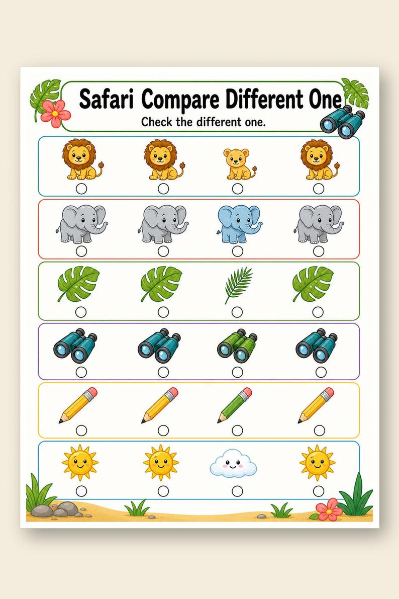Same And Different Safari | Same and Different Worksheets | Printable PDF | Digital Download image 9