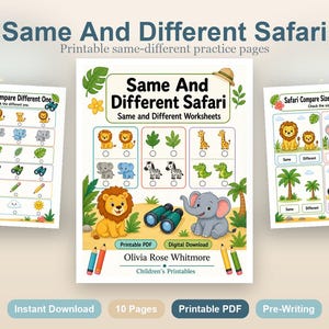 Same And Different Safari | Same and Different Worksheets | Printable PDF | Digital Download image 2