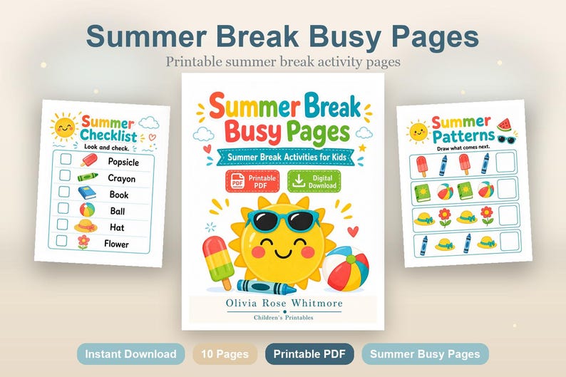 Summer Break Busy Pages | Summer Break Activities for Kids | Printable PDF | Digital Download image 2