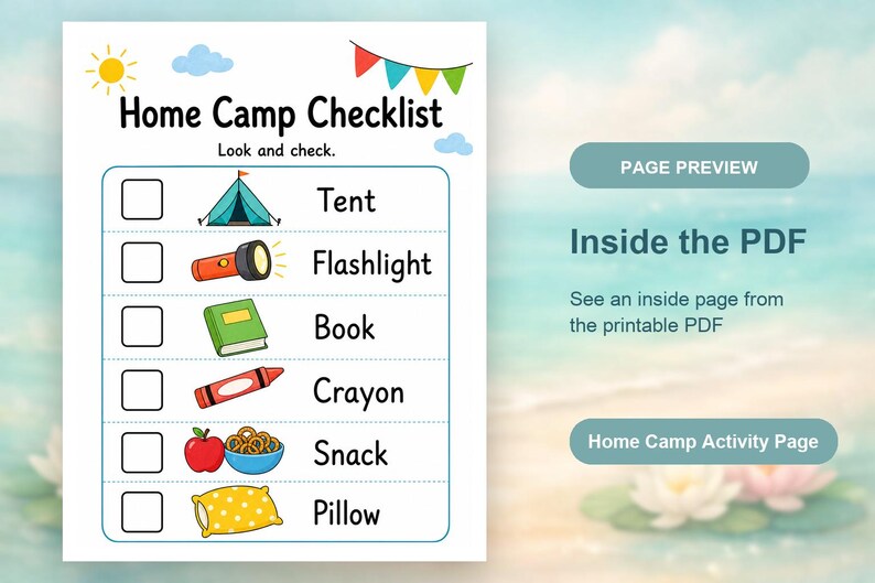 Páginas para atividades aconchegantes em casa | Páginas de atividades para acampamento em casa | PDF para imprimir | Download digital imagem 10
