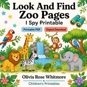 Look And Find Zoo Pages | I Spy Printable | Printable PDF | Digital Download image 1