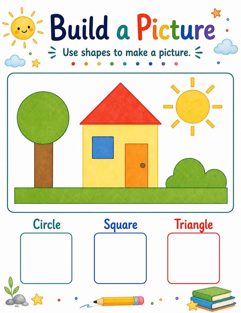 Sunny Shape Builders | Vormwerkbladen | Afdrukbare pdf | Digitale download afbeelding 6