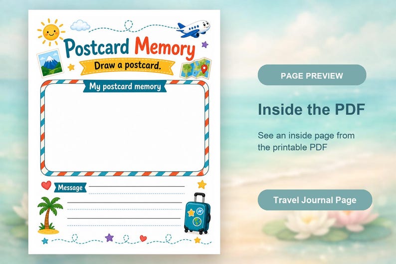 Postcard Memory Pages | Travel Journal for Kids | Printable PDF | Digital Download image 10
