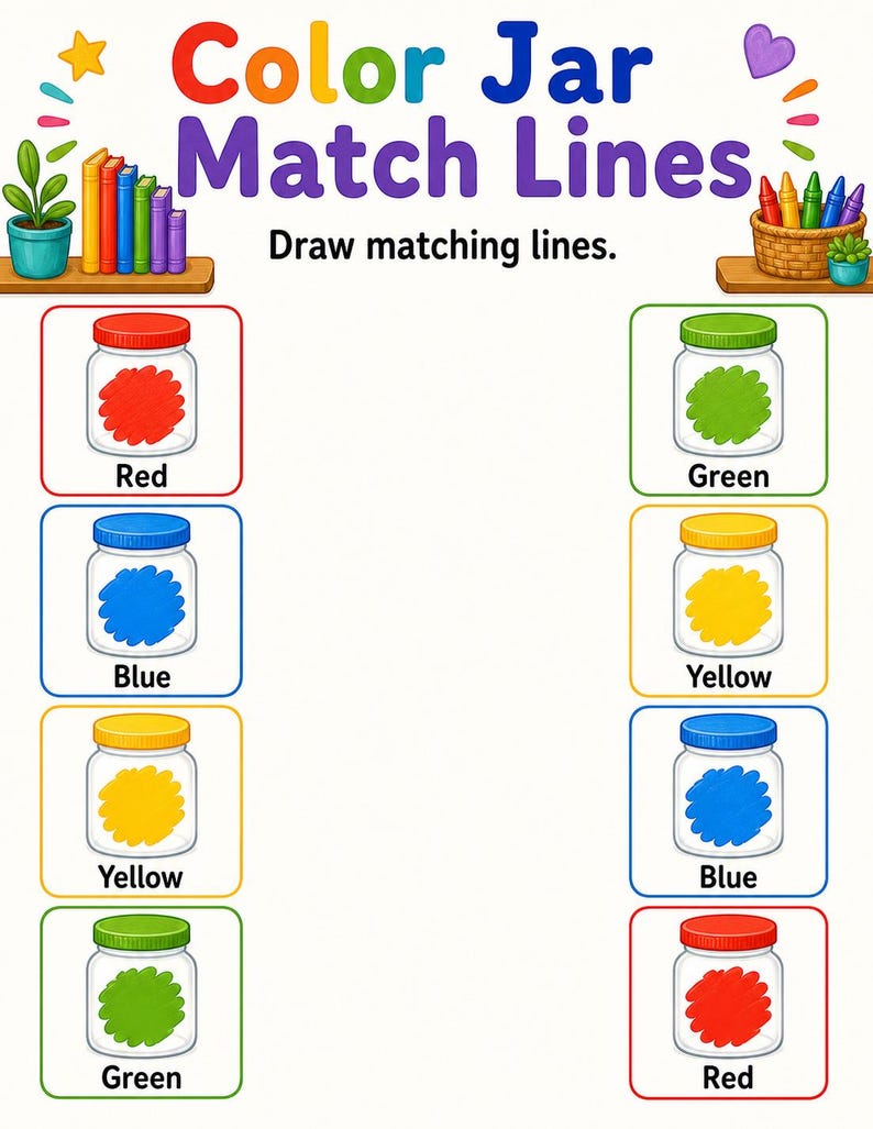 Match Color Jar | Werkbladen voor kleursortering | Afdrukbare pdf | Digitale download afbeelding 4
