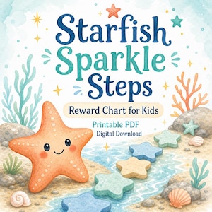 Tabla de recompensas Starfish Sparkle Steps para niños / PDF imprimible / Descarga digital imagen 1